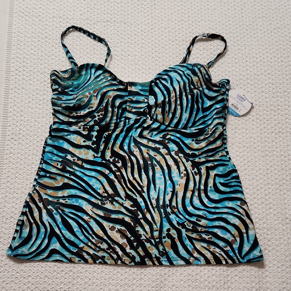 Blue and Black Zebra Print Tankini Swim Top NWT